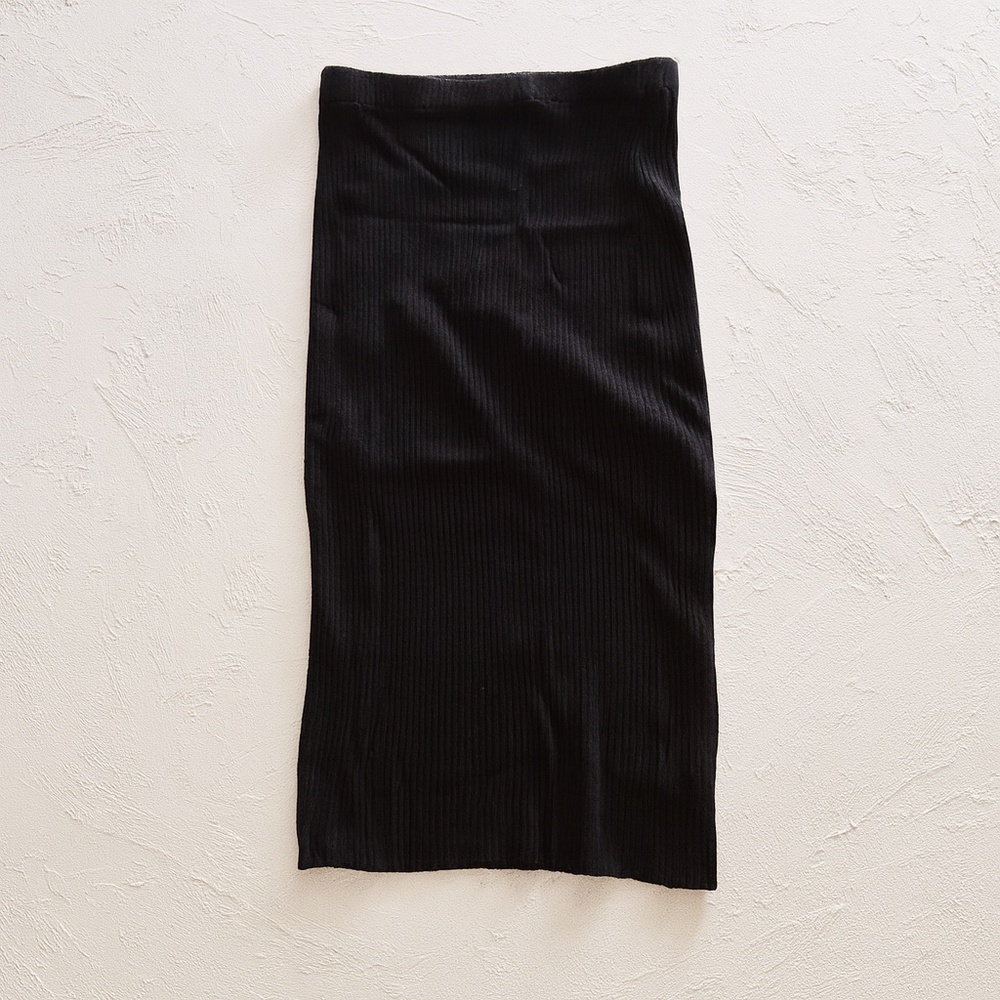 H&M Black Ribbed Knit Midi Pensil Fitted Skirt S
